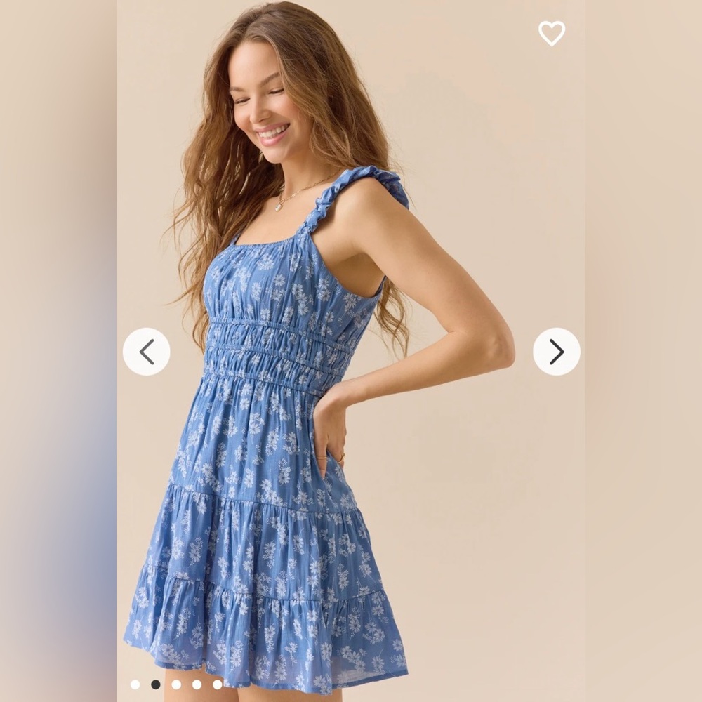 Altar'd State Blue & White Floral Smock- waist Mini Dress
